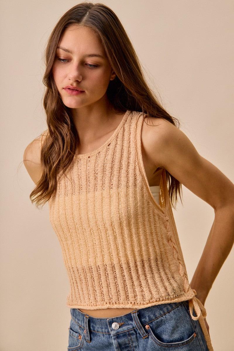 Low Gauge Pointelle Lightweight Sweater Tank Top