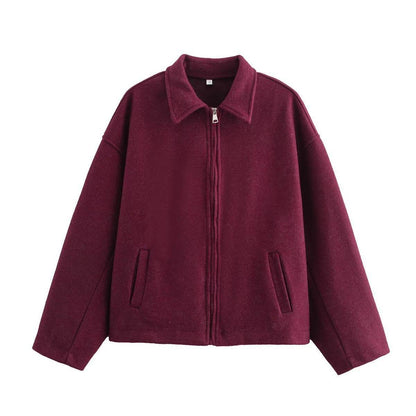 Loose Casual Women's Jacket Wine Red MuddyStock