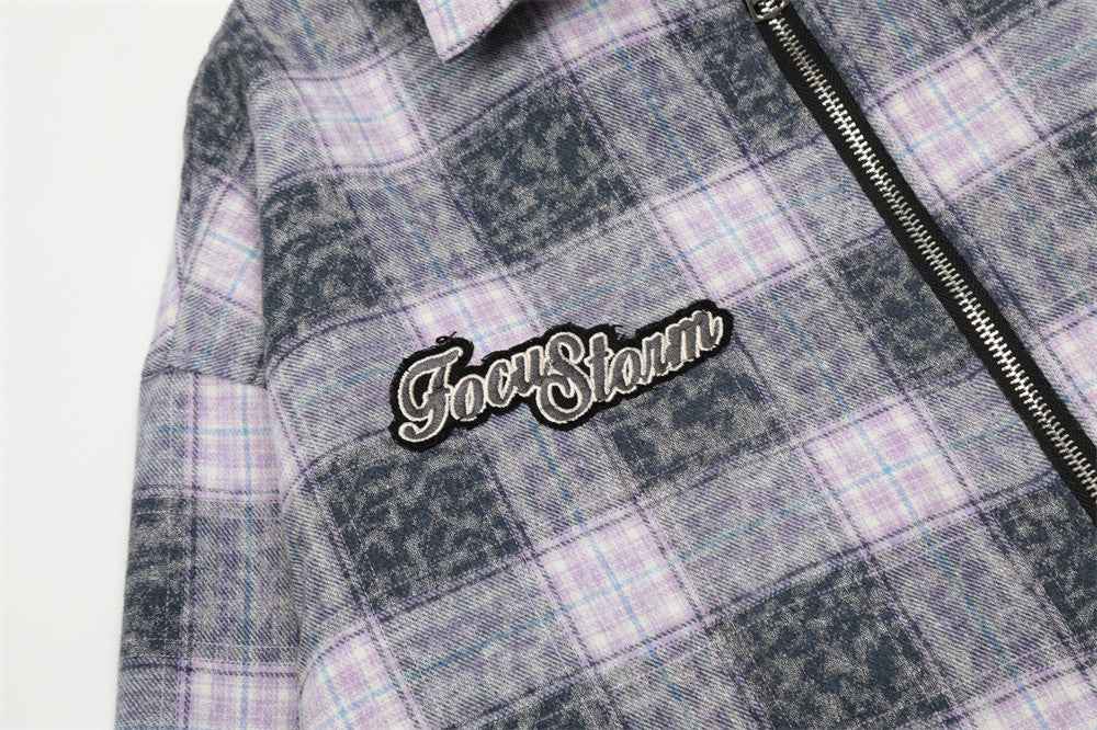 Washed And Worn Plaid Jacket Shirt For Men and Women null