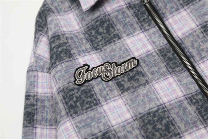Washed And Worn Plaid Jacket Shirt For Men and Women null