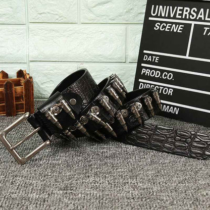 New Hip Hop Punk Rock Metal Bullet Inlaid Men's Belt
