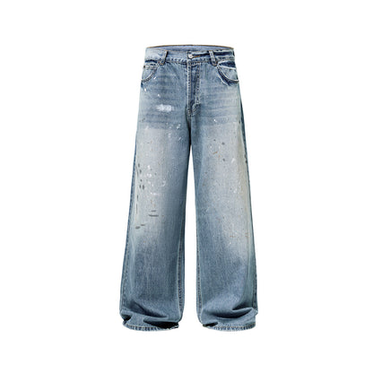 American-style Splash-ink Washed Loose Jeans For Men MuddyStock