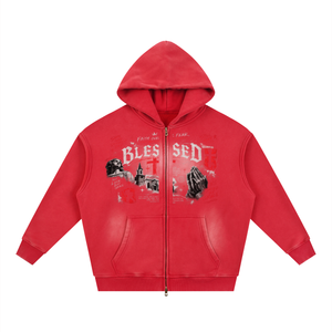 Sunfade Two-way Zipper Boxy Fleece Hoodie For Men | MuddyStock Originals Red