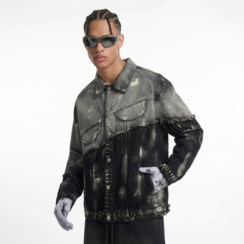 Men's Trendy Punk Contrast Color Gradient Irregular Stitching Jacket