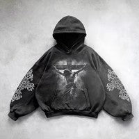 Hooded Printed Hip Hop Streetwear Hoodie Black 3 MuddyStock All Products