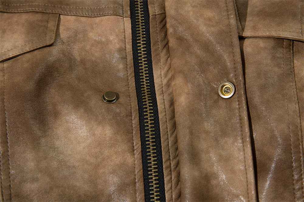 Contrast Color PU Leather Jacket For Men null