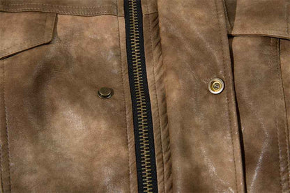 Contrast Color PU Leather Jacket For Men null