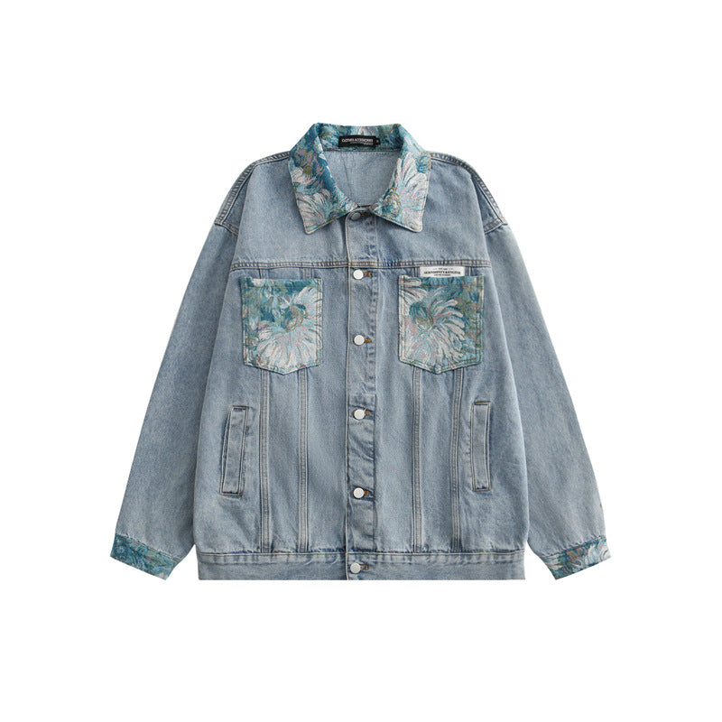 Couple's New Printed Loose Denim Jacket Light Blue MuddyStock