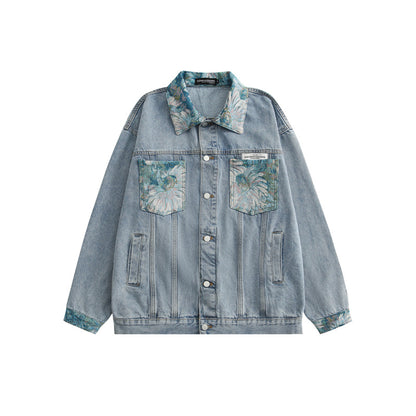 Couple's New Printed Loose Denim Jacket Light Blue MuddyStock