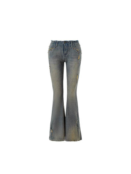 Vintage Washed Distressed Straight Leg Jeans Blue MuddyStock
