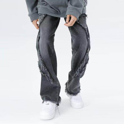 Raw Hem Jeans Men's American High Street Straight-leg Pants MuddyStock