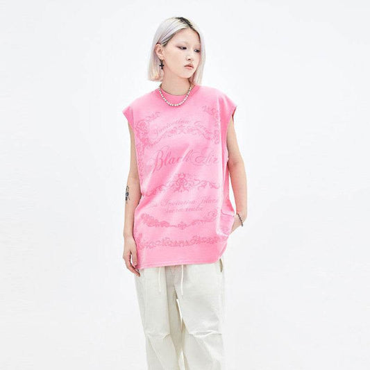 Street Wear Floral Printed Cotton Loose Vest For Men And Women MuddyStock