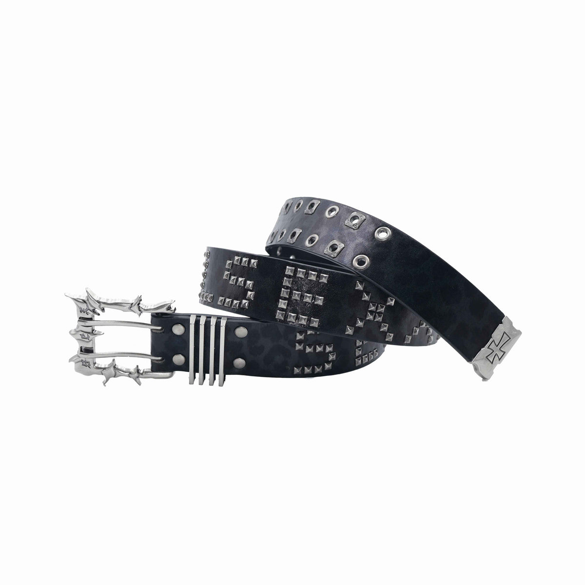 Double-needle Punk Buckle Street Hip-hop Belt Black 110cm