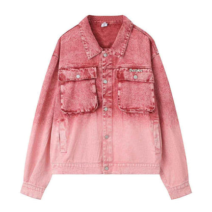 Washed Tie-dye Gradient Denim Jacket For Women MuddyStock