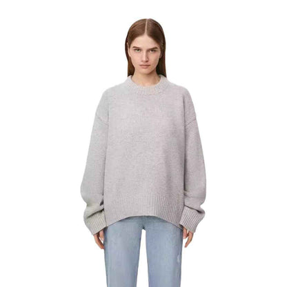Ladies New Autumn And Winter Loose Round Neck Sweater Light Gray MuddyStock