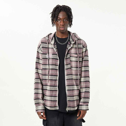 Striped Plaid Hooded Shirt For Men null