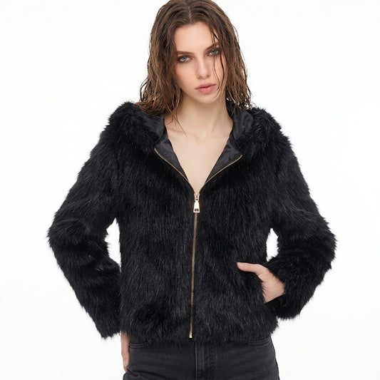 Faux fur hooded jacket for women | MuddyStock Originals