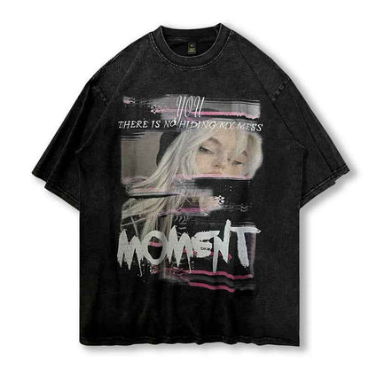 Cartoon Printed Washed And Worn Short-sleeved T-shirt For Women 336 Style null