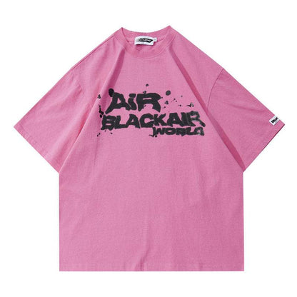 Men And Women Retro Graffiti Alphabet Personality Casual T-shirt Pink MuddyStock