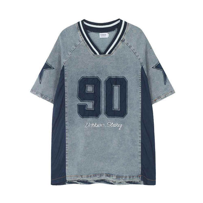 American Style Old Wash Denim Short Sleeve For Men And Women MuddyStock