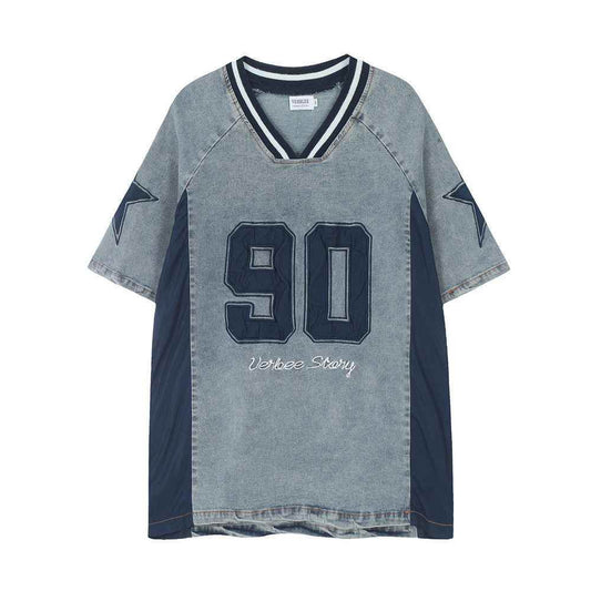 American Style Old Wash Denim Short Sleeve For Men And Women MuddyStock