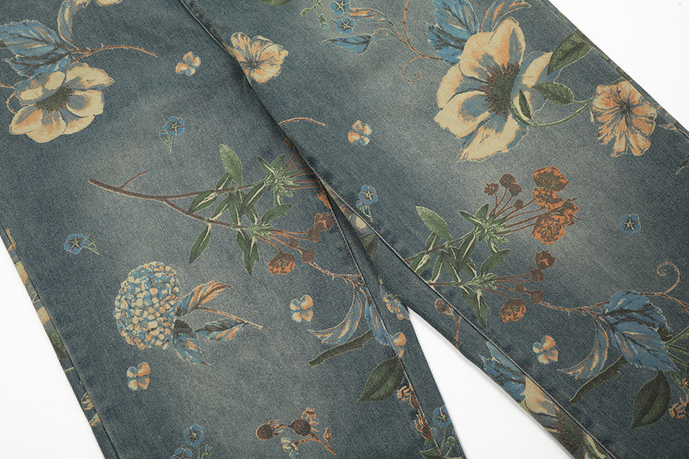 Men's Printed Niche Loose Wide Leg Denim Trousers MuddyStock