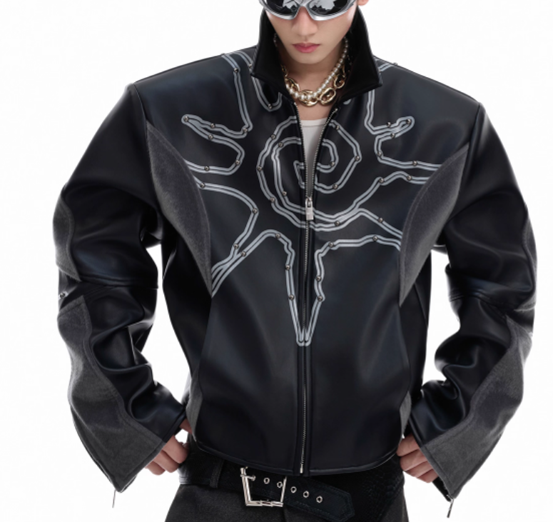 Deconstructing Rivet Totem Leather Jacket For Men