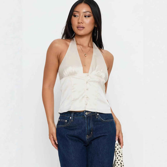 V-neck Backless Cinched-waist Women's Top