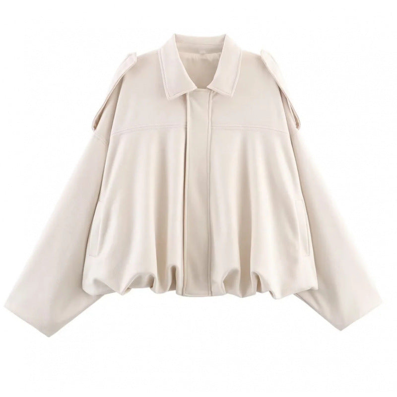 European And American Suede Texture Lapel Loose Pilot Jacket For Women Beige All Products
