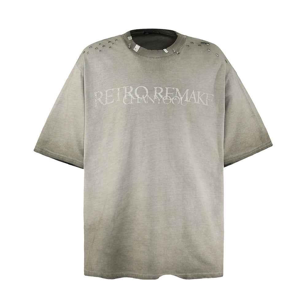 Punk Old Dirty Short-sleeved T-shirt For Men Gray Green null