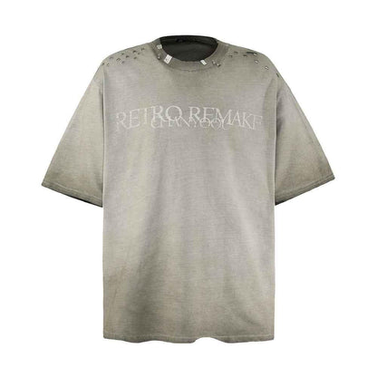 Punk Old Dirty Short-sleeved T-shirt For Men Gray Green null