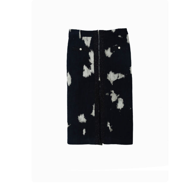 Dark Tie-dye Corduroy Quilted Skirt For Women Black All Products