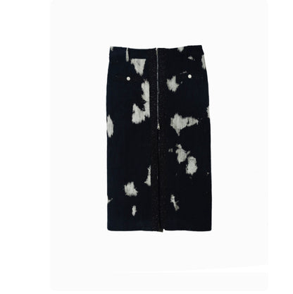 Dark Tie-dye Corduroy Quilted Skirt For Women Black All Products