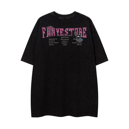 Cartoon Anime Print Distressed T-shirt For Men And Women MuddyStock