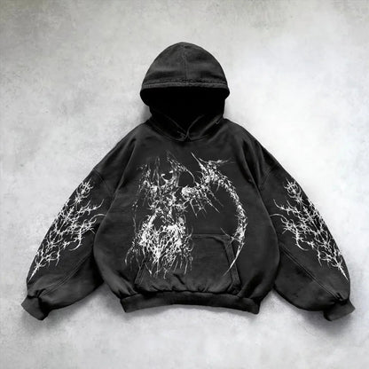 Hooded Printed Hip Hop Streetwear Hoodie Black 8 MuddyStock All Products
