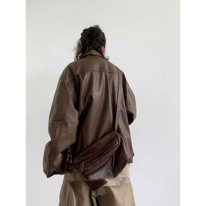 Japanese-style Retro PU Motorcycle Leather Jacket For Men MuddyStock