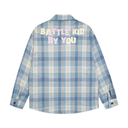 Loose Plaid Long Sleeve Shirt For Men And Women Blue MuddyStock