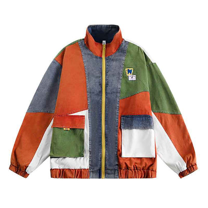 Irregular Color Contrast Patchwork Jacket For Women Color MuddyStock