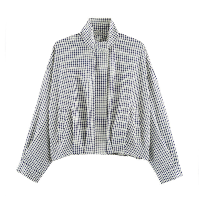 Womens Plaid Aviator Jacket From Europe And America Navy Blue All Products