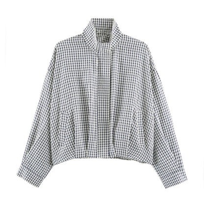 Womens Plaid Aviator Jacket From Europe And America Navy Blue All Products