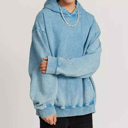 Thickened Washed Old Gradient Solid Color Batik Hooded Sweater For Men And Women MuddyStock