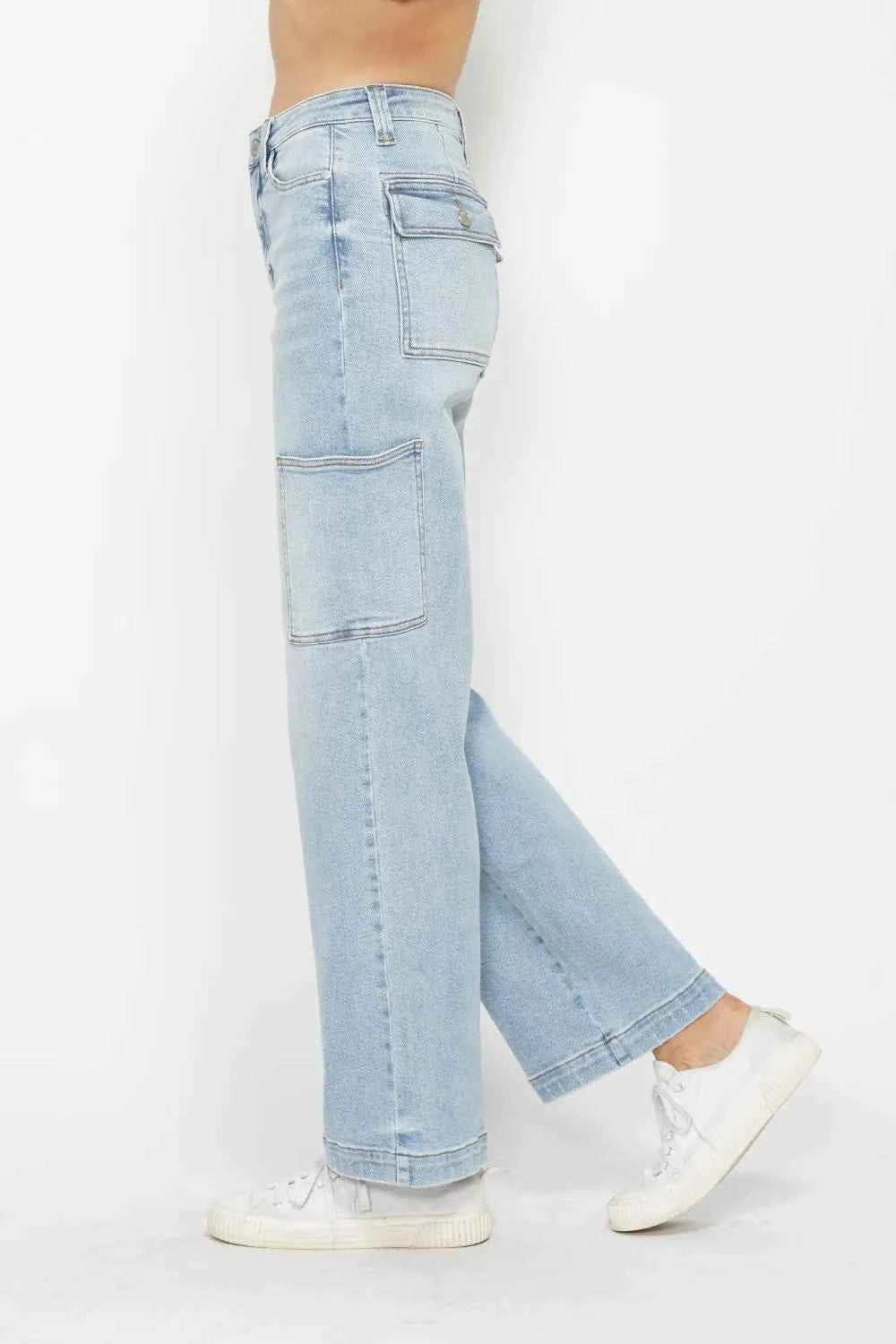 Judy Blue Full Size High Waist Straight Cargo Jeans Trendsi