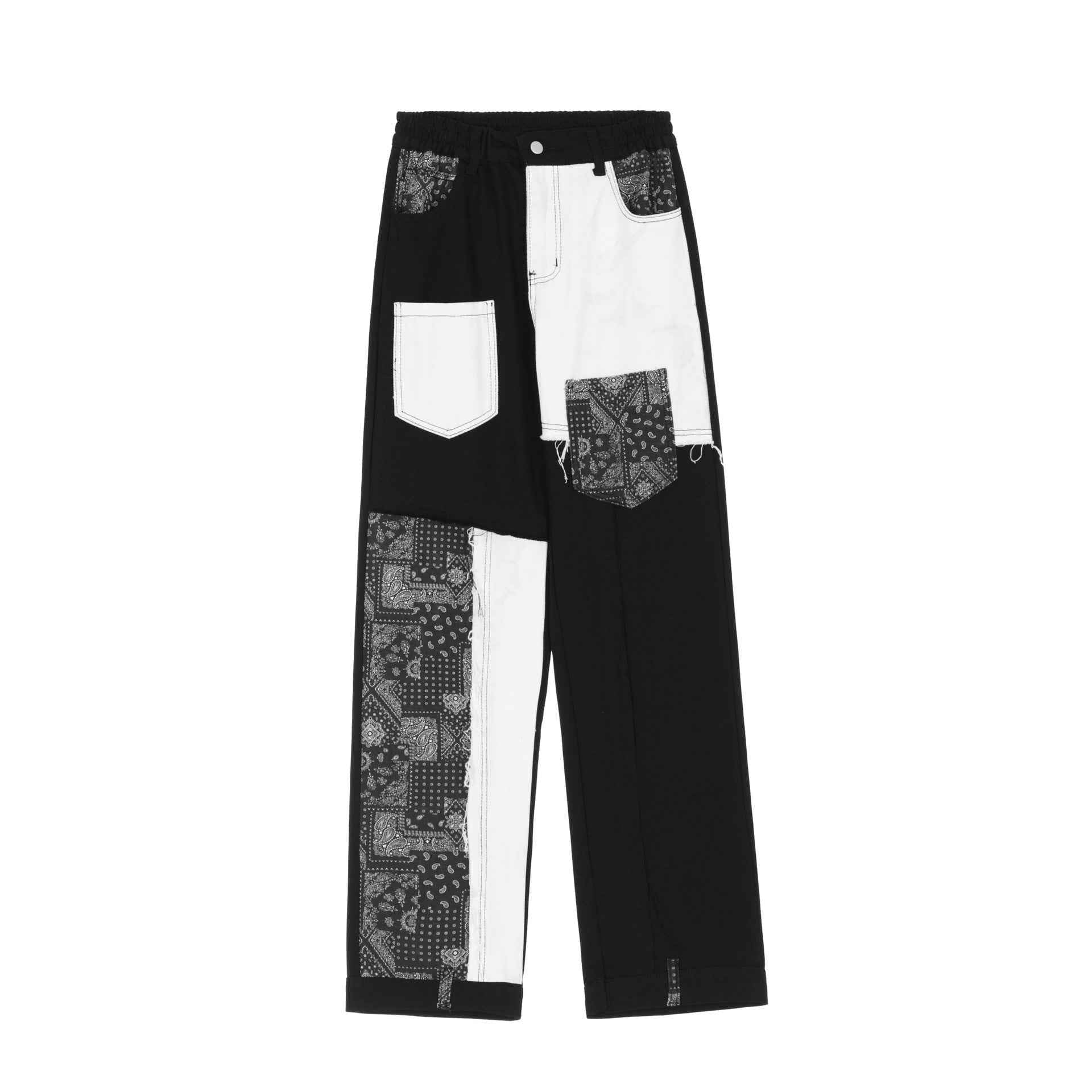 Street Contrast Stitching Straight Jeans For Men And Women Black MuddyStock