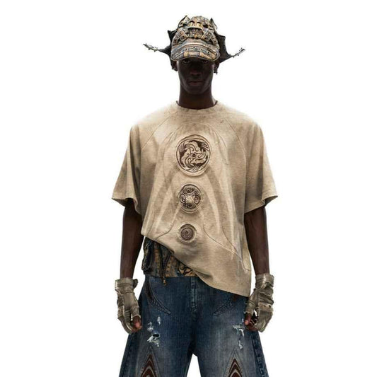 Casual Embroidered Earth-Tone T-Shirt For Men null