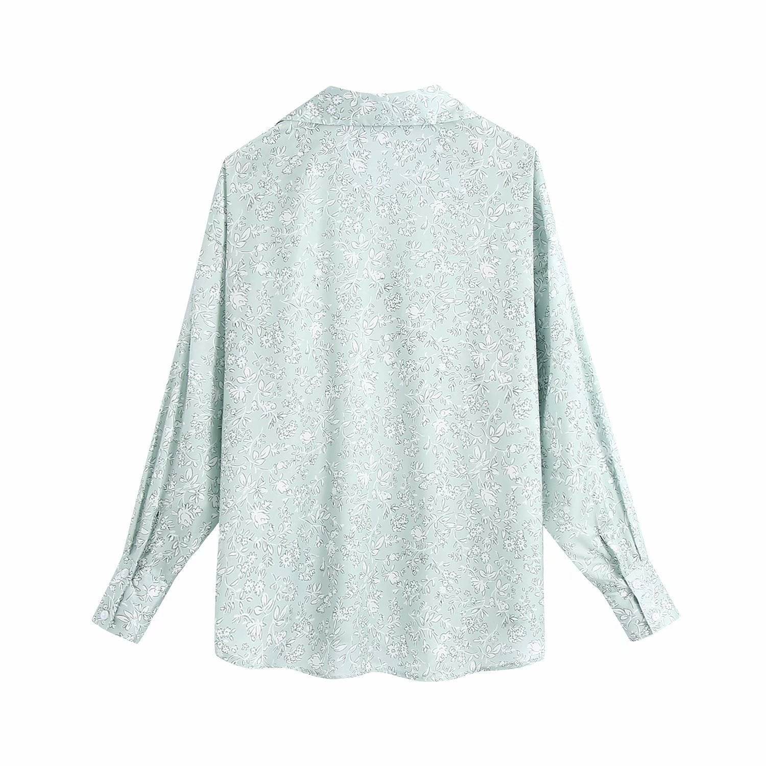 European And American Women'S Clothing Wholesale Summer New Style Silk Satin Texture Single-Breasted Printing Loose Long-Sleeved Shirt Women MuddyStock