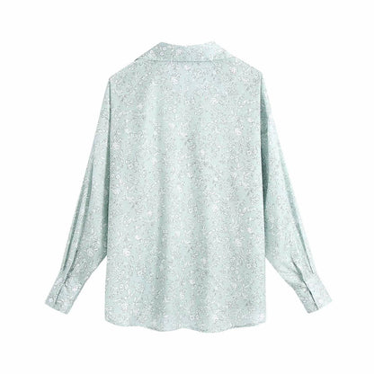 European And American Women'S Clothing Wholesale Summer New Style Silk Satin Texture Single-Breasted Printing Loose Long-Sleeved Shirt Women MuddyStock