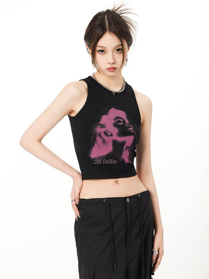 Knitted Printed Slim Fitting Short Bottomed Vest For Women MuddyStock