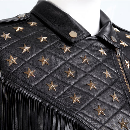 Women's Leather Stud Star Short Lapel Jacket