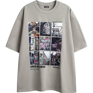 City Landscape Printed Short-sleeved T-shirt For Women Gray