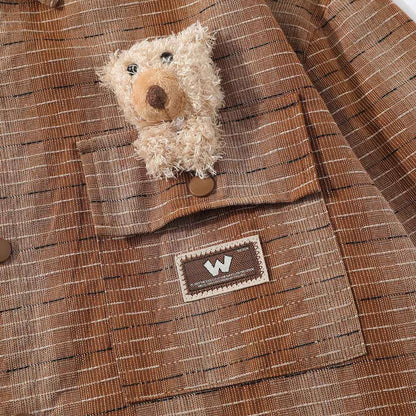 Plaid Long-sleeved Shirt With Cute Doll For Women null